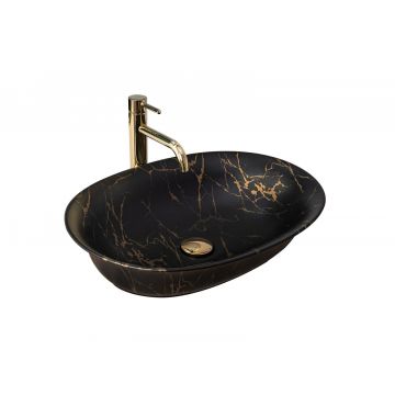 Lavoar cu efect de marmura pe blat REA Roma Negru mat 55 cm Lavoar cu efect de marmura pe blat REA Roma Negru mat 55 cm
