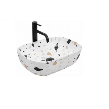 Lavoar pe blat REA Belinda Terazzo 46 cm Alb lucios cu Model