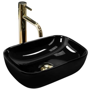 Lavoar pe blat ceramic Rea Belinda Mini , 37 cm, negru lucios