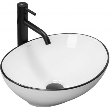 Lavoar pe blat ceramic Rea Sofia Black Edge  , 41 cm,  alb