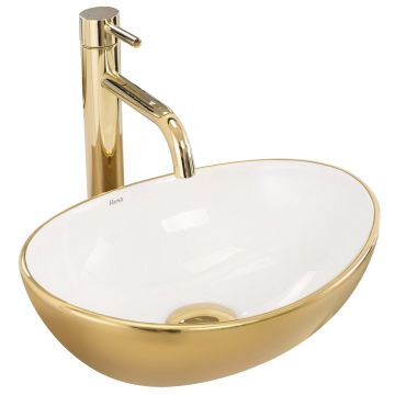 Lavoar pe blat ceramic Rea Sofia Mini  , 35.5x27 cm,  auriu lucios