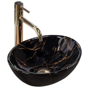 Lavoar pe blat ceramic Rea Sofia Mini  , 35 cm,  negru cu auriu