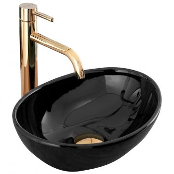 Lavoar pe blat ceramic Rea Sofia Mini  , 35 cm,  negru lucios