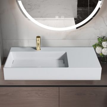 Lavoar baie pe blat dreptunghiular 90 cm conglomerat alb lucios – Rea Archi