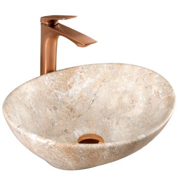Lavoar baie pe blat oval 41 cm ceramic imitație piatră mat – Rea Sofia Savana Matt