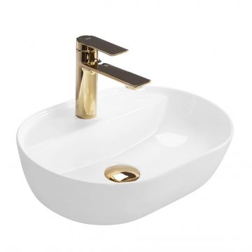Lavoar baie pe blat oval 42 cm ceramic alb lucios – Rea Aura 42
