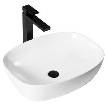 Lavoar baie pe blat oval 49 cm ceramic alb lucios – Rea Freja