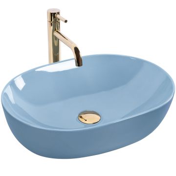 Lavoar baie pe blat oval 49 cm ceramic albastru lucios – Rea Lisa L. Blue Shiny