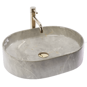 Lavoar baie pe blat oval 50 cm ceramic imitație piatră gri lucios – Rea Nadia 50 Kashmir