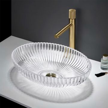 Lavoar baie pe blat oval 51 cm sticlă securizată transparentă lucioasă – Rea Nicole