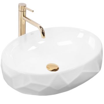 Lavoar baie pe blat oval 60 cm ceramică alb lucios – Rea Maya