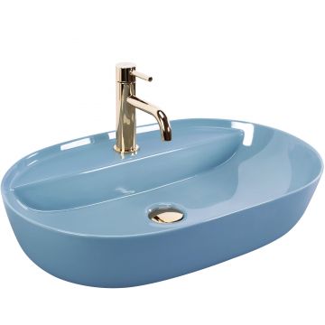 Lavoar baie pe blat oval 61 cm ceramic albastru lucios – Rea Aura 61 L.Blue Shiny