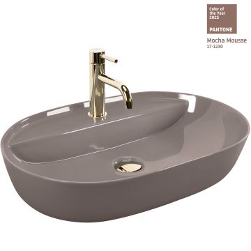 Lavoar baie pe blat oval 61 cm ceramic bej lucios – Rea Aura 61 Beige Shiny