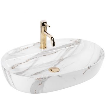 Lavoar baie pe blat oval 61 cm ceramic imitație piatră lucios – Rea Aura 61 Shiny Aiax
