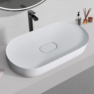 Lavoar baie pe blat oval 70 cm conglomerat alb lucios – Rea Iris