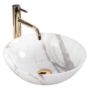 Lavoar baie pe blat rotund 35,5 cm ceramic imitație piatră – Rea Stella Aiax Shiny