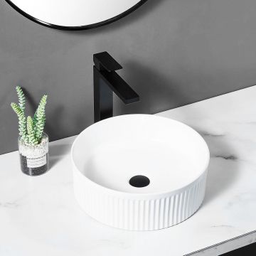 Lavoar baie pe blat rotund 36 cm ceramic alb lucios – Rea Selina