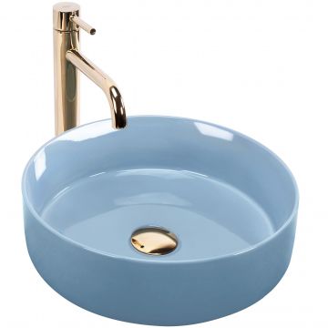 Lavoar baie pe blat rotund 36 cm ceramic albastru lucios – Rea Sami L.Blue Shiny