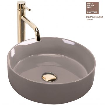Lavoar baie pe blat rotund 36 cm ceramic bej lucios – Rea Sami Beige Shiny