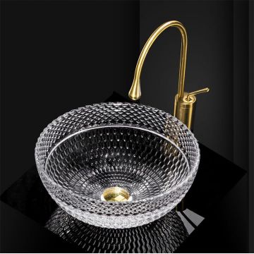 Lavoar baie pe blat rotund 40 cm sticlă transparentă – Rea Sue
