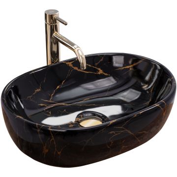Lavoar ceramic pe blat Rea Amelia, 48 cm, imitatie piatra