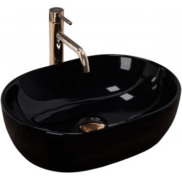 Lavoar ceramic pe blat Rea Amelia, 48 cm, negru lucios