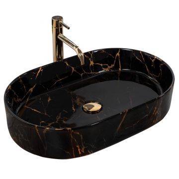Lavoar ceramic pe blat Rea Nadia, 61 cm, imitatie piatra