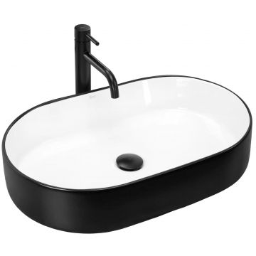 Lavoar ceramic pe blat Rea Nadia, 61x38.5 cm, negru