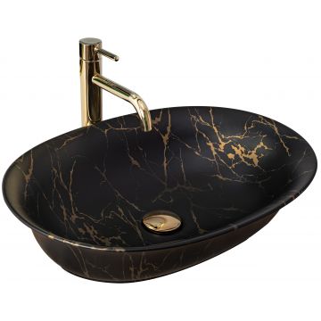 Lavoar ceramic pe blat Rea Roma, 56 cm, imitatie piatra