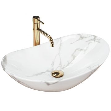 Lavoar ceramic pe blat Rea Royal Marmo, 60.5 cm, imitatie piatra
