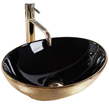 Lavoar ceramic pe blat Rea Sami, 41 cm, negru/auriu
