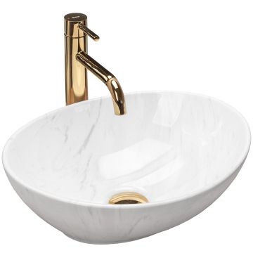 Lavoar ceramic pe blat Rea Sofia Calala, 41 cm, imiatatie piatra