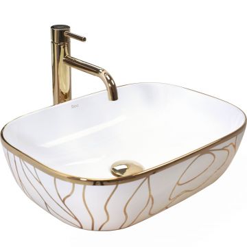 Lavoar pe blat Rea Belinda Wave, 46.5 cm, alb/auriu