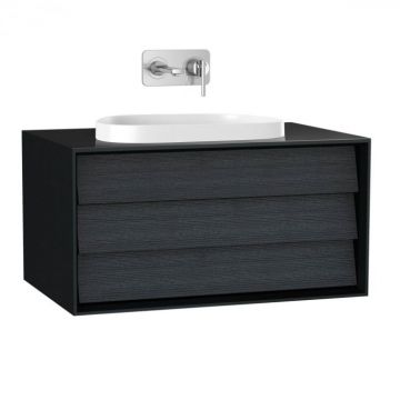 Frame Unitate de baza lavoar baie 80cm, cu 1 drawer, cu pe blat tv - shape lavoar   chiuveta baie fara orificiu robinet, negru mat   61455