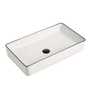 Lavoar de baie Allure, pe blat, dreptunghiular, din ceramica sanitara, 60 cm, alb lucios cu o linie neagra, Elysium
