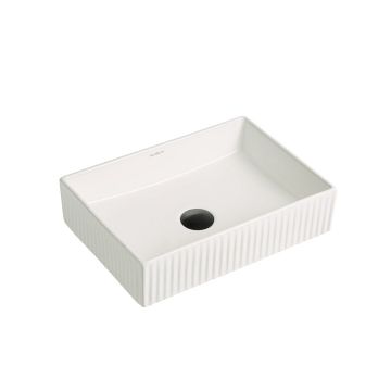 Lavoar de baie Brilliant, pe blat, dreptunghiular, din ceramica sanitara, 45 cm, alb lucios cu riflaje, Elysium