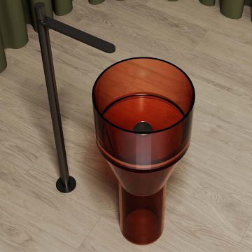 Lavoar de baie, freestanding, 36 cm, rotund, din rasina, maro transparent, MonBlari