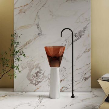 Lavoar de baie, freestanding, 38 cm, rotund, din rasina si compozit, maro transparent, MonBlari