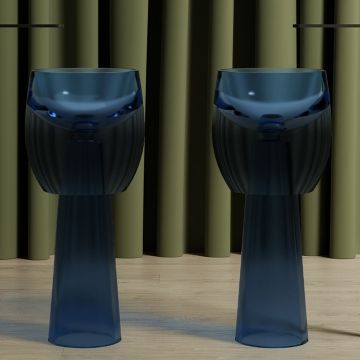 Lavoar de baie, freestanding, 40 cm, rotund, din rasina, albastru transparent, MonBlari