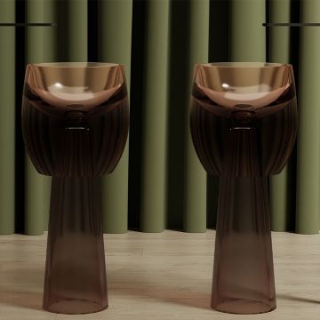 Lavoar de baie, freestanding, 40 cm, rotund, din rasina, maro deschis transparent, MonBlari