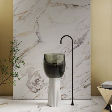 Lavoar de baie, freestanding, 40 cm, rotund, din rasina si compozit, gri transparent, MonBlari