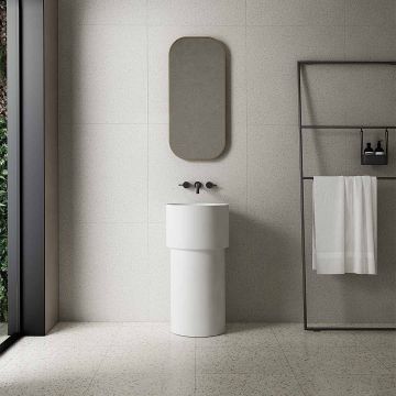 Lavoar de baie, freestanding, 45 cm, rotund, din compozit, alb mat, MonBlari