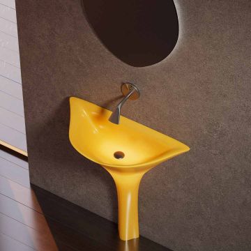 Lavoar de baie, freestanding, 45x45 cm, oval, din compozit, galben, MonBlari Ginknova