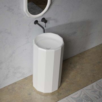 Lavoar de baie, freestanding, 45x45 cm, rotund, din compozit, alb mat, MonBlari Beryl