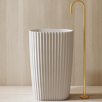 Lavoar de baie, freestanding, 60 cm, oval, din compozit, alb mat, cu riflaje, MonBlari