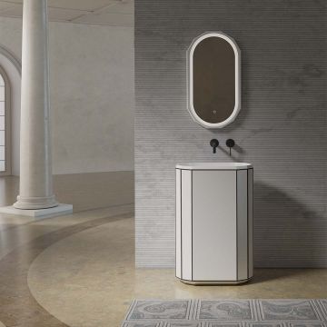 Lavoar de baie, freestanding, 60x36 cm, oval, din compozit, alb mat cu linii negre, MonBlari Beryl