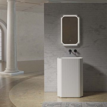 Lavoar de baie, freestanding, 60x37 cm, oval, din compozit, alb mat cu riflaje, MonBlari Chloe