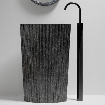 Lavoar de baie, freestanding, 60x40 cm, oval, din fibra de carbon Mozaic, negru, MonBlari