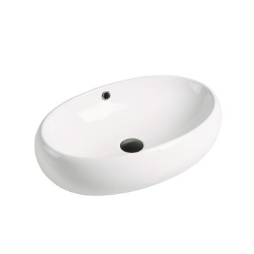 Lavoar de baie Granada, pe blat, oval, din ceramica sanitara, 60 cm, alb lucios, Elysium