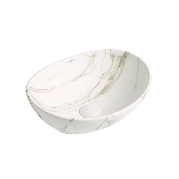 Lavoar de baie Inari, pe blat, oval, din ceramica sanitara, 41 cm, imitatie marmura Calacatta oro, Elysium Lavoar de baie Inari, pe blat, oval, din ceramica sanitara, 41 cm, imitatie marmura Calacatta oro, Elysium